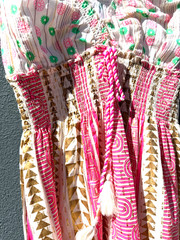 BoHo Vibrant Pink and Gold Patterned Midi Dress