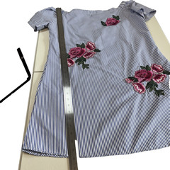 Style Envy Striped Floral Embroidered Off Shoulder Mini Dress Women’s M Boho