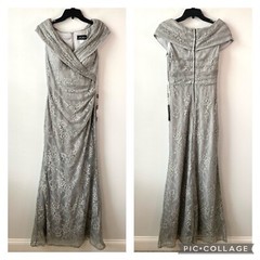 La Femme 27982 Portrait Neck Lace Gown Platinum 4