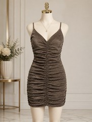 Women’s 2XL/3XL Metallic Ruched Bodycon Mini Dress Stretch Lined NWT
