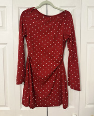CIDER Red and White Polka Dot Bell Long Sleeved Short Dress Size L