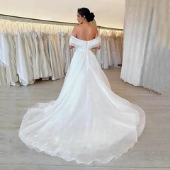 Wedding Dresses White Bridal Gowns Zipper Lace Up Sleeveless Off-Shoulder Dress