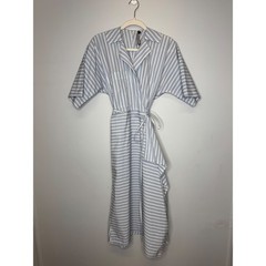Sofie D&rsquo;Hoore Dina Striped Cotton Wrap Midi Dress Sky Blue White Size 36