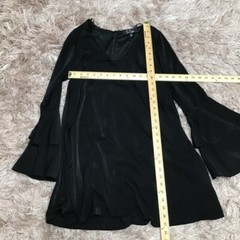 Lulus Womens Shift Dress Black V Neck Bell Sleeve Zipper United States XS New