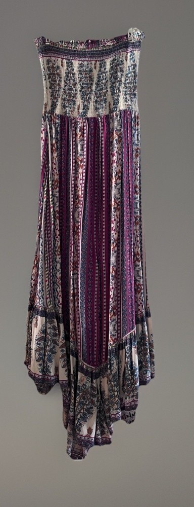 Angie Dress Boho Gypsy Whimsical Maxi Summer Smocked Women&rsquo;s Strapless Pull On S