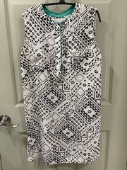 Brochu Walker 100% Silk Aubrey Tunic Dress, Size M, Black-White Geometric Print