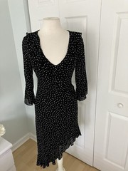 NWT Reformation Roseanna Dress Black White Polka Dot Ruffle Asymmetric Hem Sz 0