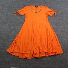 Midnight Velvet Dress Womens Large Orange Trapeze Swing V-Neck Beaded Midi