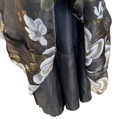 SLNY Black Grey Floral Organza Ball Gown Maxi Dress Cap Sleeve Round Neck Belted