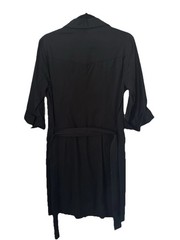 Chico&rsquo;s Black Tie Waist Poplin Shirt Dress Pockets Midi 3/4 Sleeve 0.5 6 Small