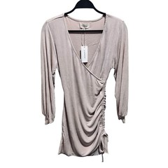 L*Space Size S Melissa Mini Dress Shell Champagne Ruched Surplice V-Neck NEW