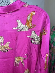Umgee Satin Cheetah Print Button-Down Midi Shirt Dress in Magenta Pink