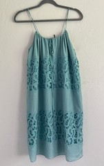 BCBG MAXAZRIA Aqua Blue Silk/Cotton Cutwork Eyelet Drawstring Sundress Size L