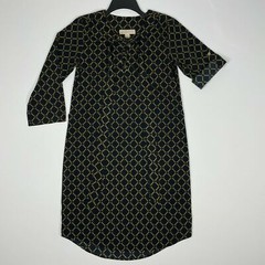 Michael Kors Dress 3/4 Roll Tab Sleeves Knee Length Lace Up Navy Gold Women&rsquo;s S