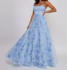 Say Yes To The Prom Women&rsquo;s Light Blue Sequin Lace Strappy Ball Gown Size 5/6