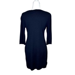 Style & Co. Black Gray Florentine Print 3/4 Sleeve Sweater Scoop Neck Dress LG