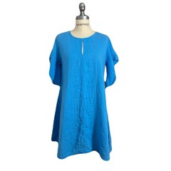 Stark X women&rsquo;s cerulean blue gauzy cotton keyhole knee length dress sz small