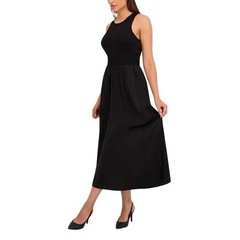 NWT DKNY Women&rsquo;s XL Black Sleeveless Maxi Dress With Pleated Skirt C0519