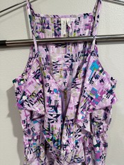 Pink Owl Apparel Dress Women Medium Purple Geometric Sleeveless Ruffled Full Zip