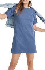 MADEWELL WOMEN&rsquo;S OCEAN BLUE SHORT SLEEVE CHEST POCKET RIB T-SHIRT DRESS Sz M