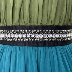 Maria Bianca Nero Size M Dress Vintage Silk Rhinestone Contrast Fit Flare Ruched