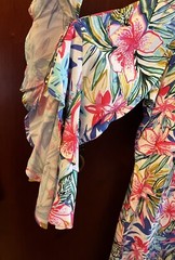 NEW Caribbean Joe Tropical Vneck Drawstring Waist Flare Sleeve Rayon Dress XL