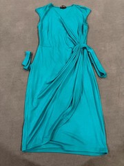 Berydress Wrap Sheath Dress Womens Small Teal Cotton Side Zip Formal Party