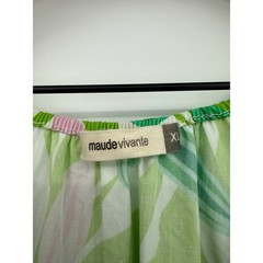 Maude Vivante Dress Womens XL Green Pink Floral Cotton Tiered Ruffle Pockets