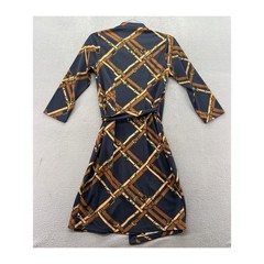 VTG The Limited Navy Equestrian Belt Print Faux Wrap Dress XS Three Quarter Slv