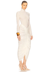 Helsa Super Sheer Ruched Ivory Turtleneck Maxi Small Dress Womens