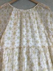 Lovecolette Womens Sheer Lined Geometric Long Balloon Sleeve Dress Yellow Medium