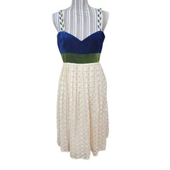 Anthropologie Mädchen Silk Velvet Lace Midi Dress Embroidered Straps Size 12