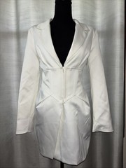 Akira Modern Chic Sleek Bodycon Structured White Satin Corset Blazer Dress SZ M