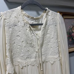 Anthropologie Ivory Lace Mini Dress Large Boho Bridal Cottagecore Honeymoon