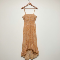 KLEID For Her Orange Tile Print High Low Ruffle Maxi Dress Size Large Boho L