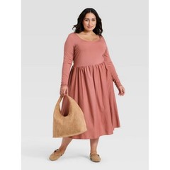 Women&rsquo;s Long Sleeve Knit Midi A-Line Dress – Ava & Viv Mauve 1X