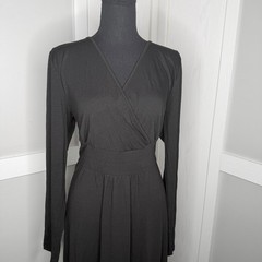 Yes Fashion Maxi Dress Women XXL Black Long Sleeve Ruffle Hem Stretch Pockets