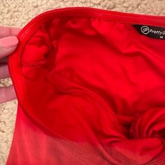 Romantic Red Strapless Twist Front Midi Dress Ribbed Day to Night Date Sz M