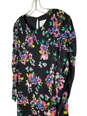 Destination 365 Long-Sleeve Printed Mesh Dress A622879 Black Floral Large New