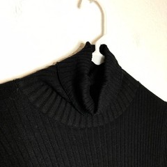 Zara black ribbed knit turtleneck button sleeve maxi sweater dress size Small