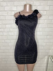 Y2K Black Silver Glitter Sexy Clubwear Little Mini Cocktail Party Dress XS/Small