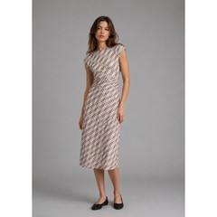 Madewell Dress Size Medium Stretch Midi Mesh Ruched Side Brown Argyle Print NWT