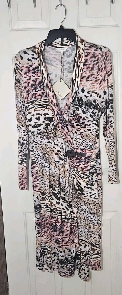 Atelier Dress Size Large Animal Print Bodycon Stretch V-neck Lightweight Soft