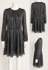 White House Black Market Metallic Pleated Fit & Flare Dress L Silver Black