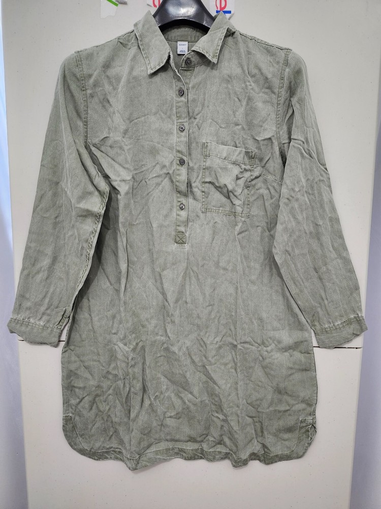 Old Navy Dress Womens L Moss Tunic Shirt Popover Long Sleeve Tencel Pastel Fade