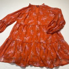 Vince Camuto Large Orange Floral Tiered Babydoll Mini Dress C3422900 Fairy Y2K