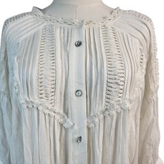 NEW POL Small White Crinkled Cotton Midi / Maxi Dress Sheer Embroidered BOHO