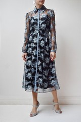 SCANLAN THEODORE RRP $2400 Midi Shirt Dress Metallic Tinsel Embroidered Sz AU 8