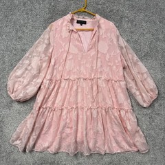 Eloquii Tiered Babydoll Mini Dress 14/18 Pink Coquette Romantic Sheer Burnout