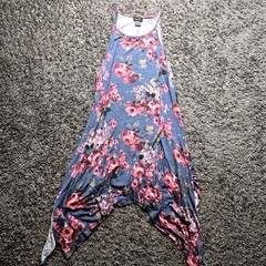 Rue21 Womens Floral Handkerchief Hem Dress Blue Pink Sleeveless Halter Medium
